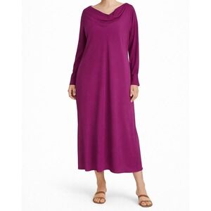 PARI PASSU Magenta Midi Dress Plus Size Cowl Neck Long Sleeve Elegant-Sz 18